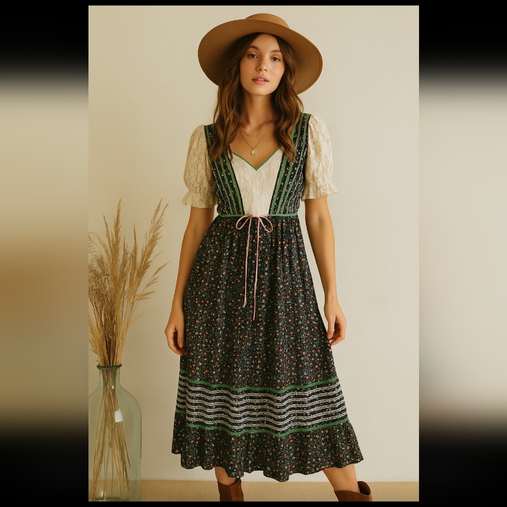 Vintage 1970s Jay Morely for Fern Violette Prairie Dress | Size Small